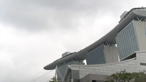Dark clouds looming over Marina Bay Sands Singapore Stock Footage 127841328