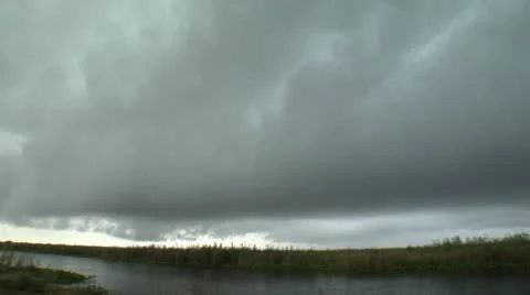 Dark Clouds Move over Marsh, the Everglades Florida Video Stock Footage 12761495