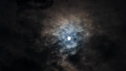 Dark Clouds Moving Across the Moon on a Dramatic Night Sky Stock Footage 333041576