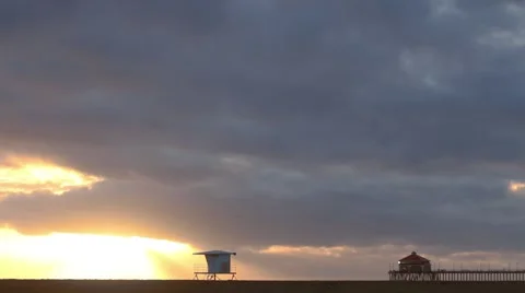 Dark Clouds over california beach sunset time lapse Stock Footage 66777651