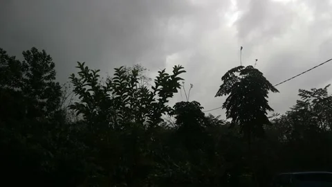 Dark Clouds Over Home Yard Before Heavy Rain Stock Footage 325718847