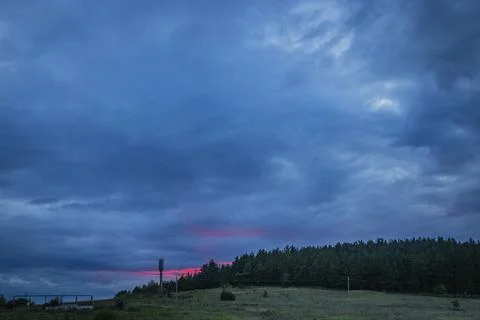 Dark clouds over a pine forest Stock Photos