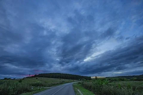 Dark clouds over a pine forest Stock Photos