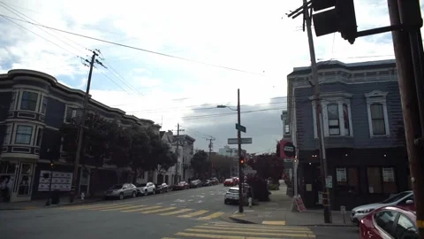 Dark clouds over Sanchez and 16th Street junction, San Francisco Stock Footage 241194015