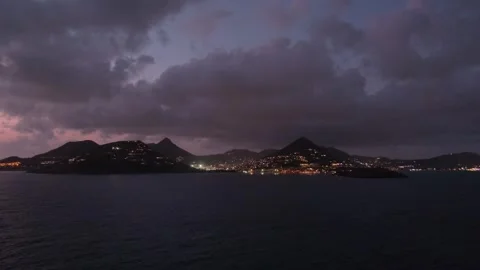 Dark clouds over Sint Maarten hills and panoramic view of evening Phillipsburg Stock Footage 274816075