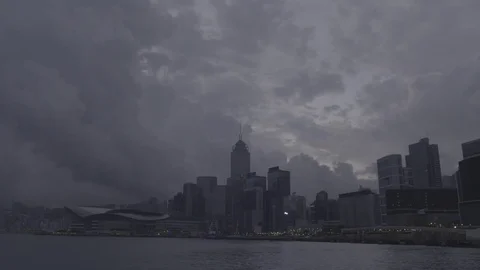 Dark clouds over the skyline and sea at evening Stock Footage 73699180