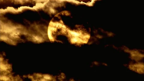 Dark clouds passing in front of the sun, Horror style black clouds Stock Footage 109144083