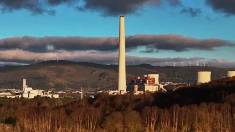Dark Clouds On As Pontes Thermal Power Plant Stock Footage 305763442