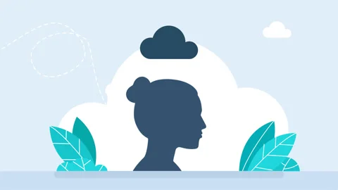 Dark clouds, rain, lightning and thunderstorm above the woman head. Angry girl Stock Footage 315638355