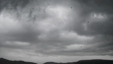 Dark clouds storm dramatic weather wind and leaves flying Stock Footage 145897265