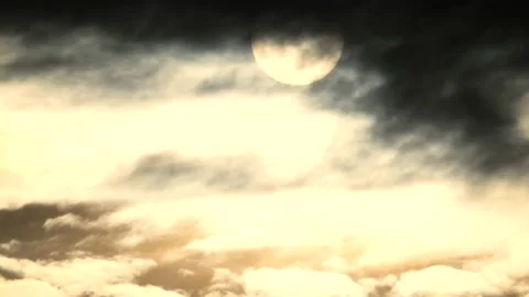Dark clouds, sun ball, golden sunlight at sunrise - sky background - Time Lapse Stock Footage 154750519