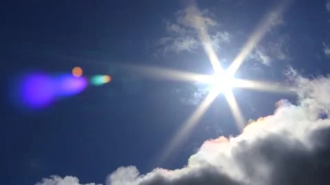 Dark clouds, sun star, blue sky - time lapse cloudscape - sky background Stock Footage 153526262