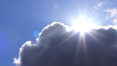 Dark clouds, sun star, blue sky - time lapse cloudscape - sky background Stock Footage 153526782