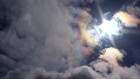 Dark clouds, sun star, blue sky - time lapse cloudscape - sky background Stock Footage 153527073
