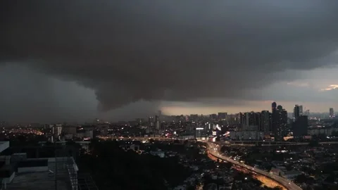 Dark Clouds Thunder Lightning Storm over Kuala Lumpur City Skyline near Highway 스톡 동영상 262362748