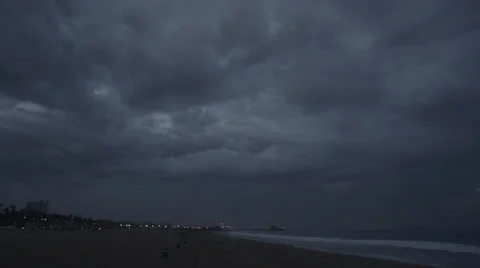 Dark Clouds Time Lapse Beach Ocean Pier 1 스톡 동영상 49794264
