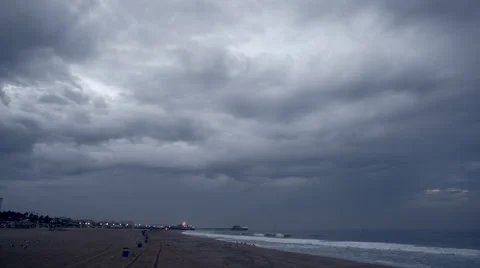 Dark Clouds Time Lapse Beach Ocean Pier 2 스톡 동영상 49794526