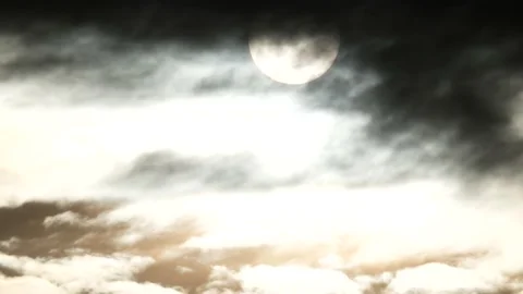 Dark clouds, white sun, golden sunlight at sunrise - sky background - Time Lapse Stock Footage 154750517