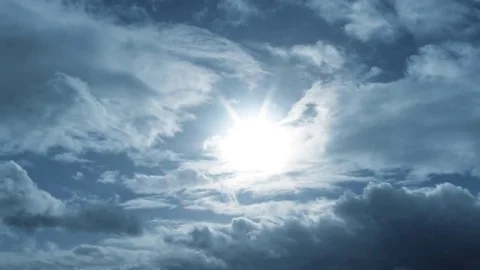 Dark Cloudy Blue Sky With Sun Shining Time Lapse Stock Footage 71042157