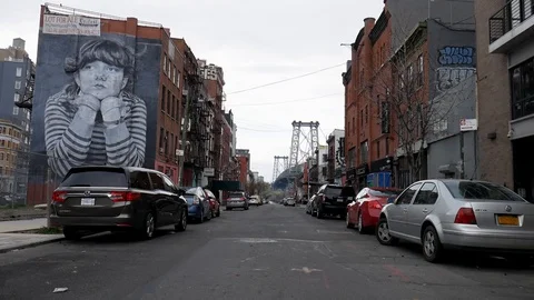 Dark Cloudy Empty Williamsburg Brooklyn Closed Business Street Coronavirus Stock Footage 128008311