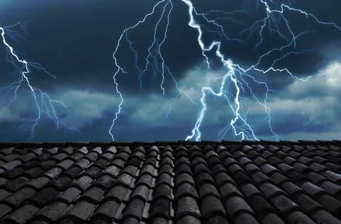 Dark cloudy sky with lightning. Stormy weather Stock Photos