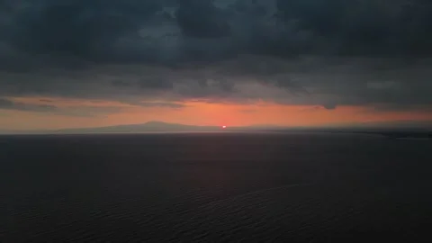 Dark Cloudy Sunset Horizon Over Calm Sea in Greece Stock-Footage 330636090