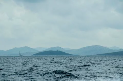 Dark Cloudy Weather on the Sea Stock Photos