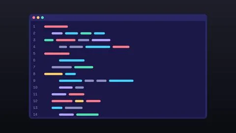 Dark code editor with colorful syntax highlighted lines vector illustration Stockillustratie