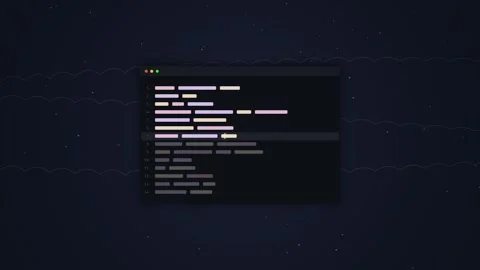 Dark Code Editor Screen with Glowing Lines on Starry Night Background Stock Footage 348415904