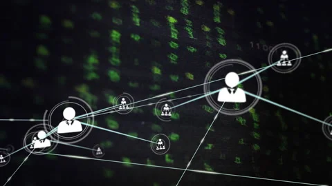 Dark code field showing green digits sparking white user icon sending lines Stock Footage 310406277