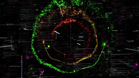 Dark code ring background golden particle circle, binary numbers, symbols Stock Footage 340084488