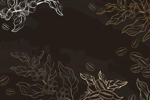 Dark coffee background coffee tree with fruits and grains coffee leaves Illustrazione stock