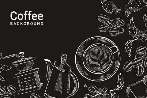 Dark coffee background hand drawings coffee cup Stock Illustration