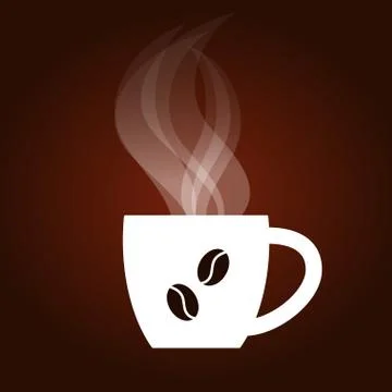 Dark coffee background with white cap, steam, coffee beans. Vector illustrati Stock Illustration