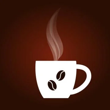Dark coffee background with white cap, steam, coffee beans. Vector illustrati Illustrazione stock