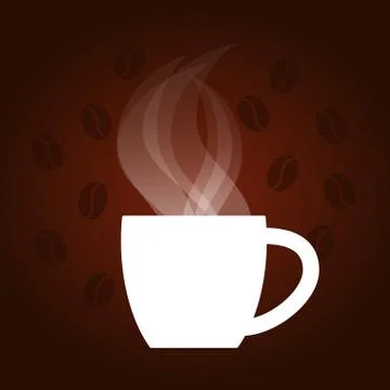 Dark coffee background with white cap, steam, coffee beans. Vector illustrati Stock Illustration