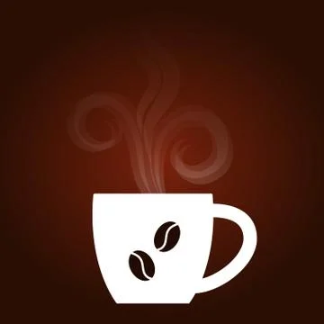 Dark coffee background with white cap, steam, coffee beans. Vector illustrati Stock Illustration