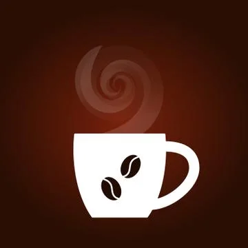 Dark coffee background with white cap, steam, coffee beans. Vector illustrati Stock Illustration