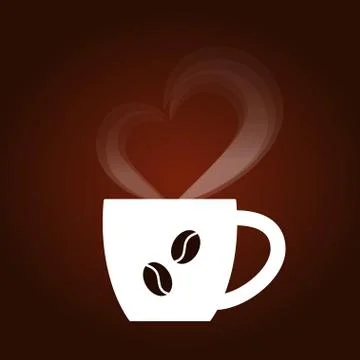 Dark coffee background with white cap, steam in the shape of a heart, coffee  Stock Illustration
