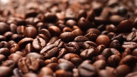 Dark Coffee beans,Coffee beans splashed from above Video stock 137005799