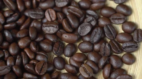 Dark Coffee Grains. Rotating . Coffee beans. Close up of seeds of coffee Stock Footage 135518870