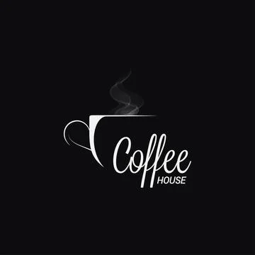 Dark coffee logo. Cup of coffee on black Stock Illustration
