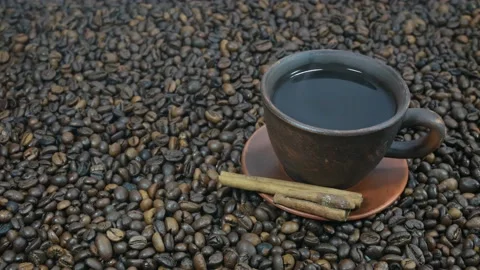 Dark Coffee Set and Cinnamon Coffee Beans Stock Footage 108610914