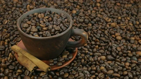 Dark Coffee Set and Coffee Beans Stock Footage 108610979