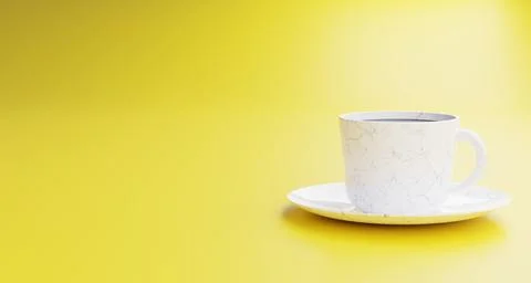 Dark coffee in stoneware mug on bright yellow background with negative space Stock Illustration