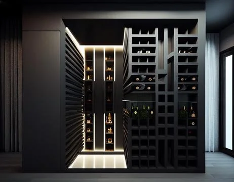 A Dark Colored Modern Wine Cellar Ilustración de archivo