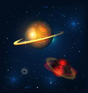 Dark colored vector illustration abstract universe with red planets Stock Illustration