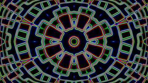Dark Colorful Neon Complex Psychedelic Kaleidoscope Motion Background Loop 1 Stock Footage 69747326