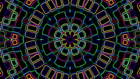 Dark Colorful Neon Complex Psychedelic Kaleidoscope Motion Background Loop 2 Stock Footage 69747610