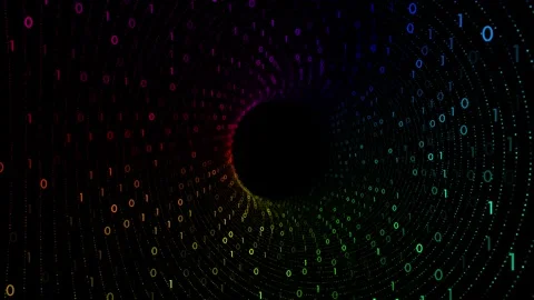 Dark colourful binary code tunnel loop animation Stock Footage 343607630